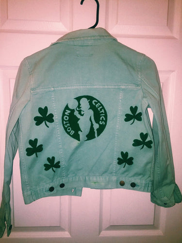 Boston Celtics Hand Painted Denim Jacket - Translucent Logo