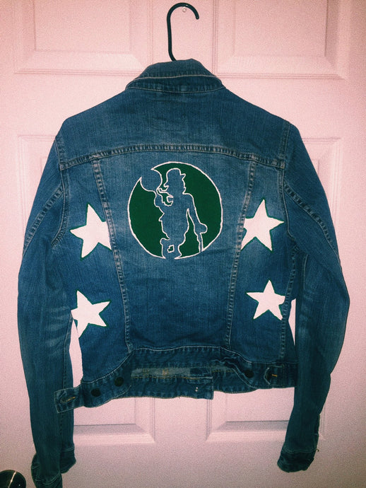 Boston Celtics Hand Painted Dark Blue Denim Jacket - Translucent Logo