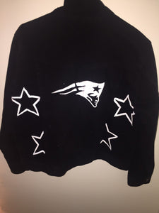 Hand Painted Patriots Black Denim Jacket - White Logo