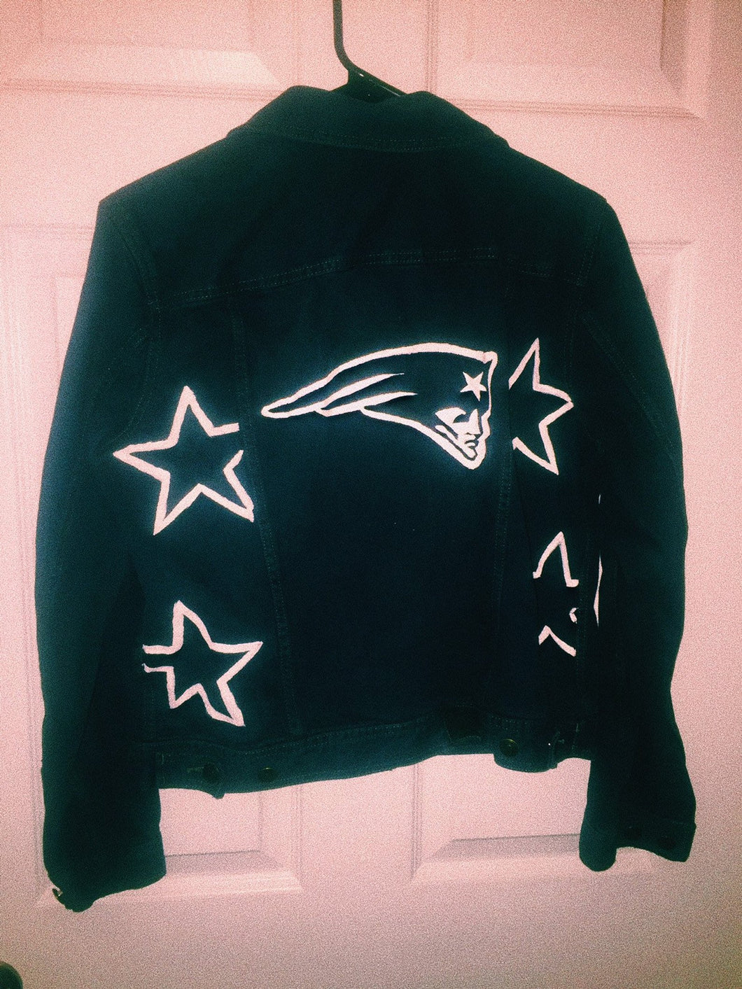 Hand Painted Patriots Navy Denim Jacket - Classic Logo