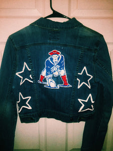 Hand Painted Patriots Denim Jacket - Tackle Logo